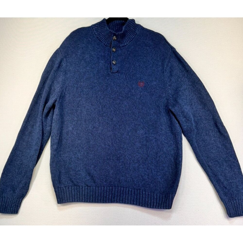 Chaps Mens Pullover Sweater Button Collar & Suede Elbow Patches XXL Blue